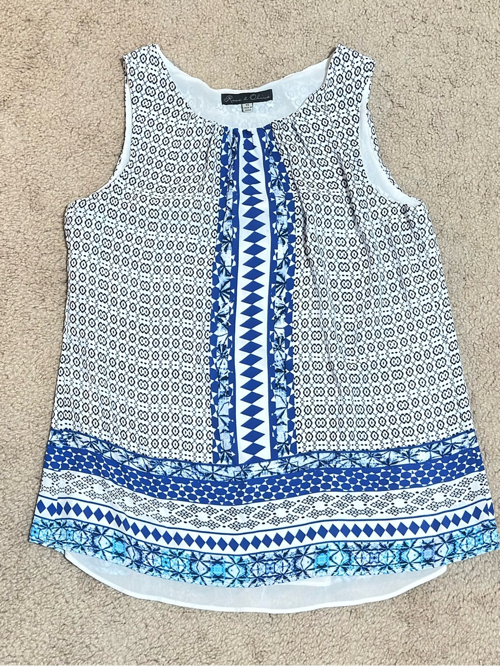 Rose & Olive Blue Aztec Printed Sleeveless Flowy Tank Top Women’s SIZE XS